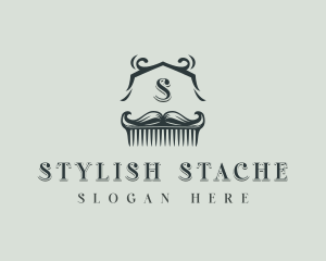 Barbershop Mustache Comb logo design