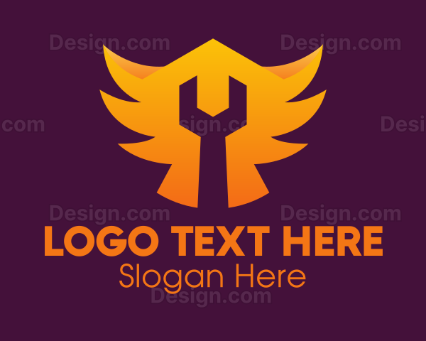 Golden Gradient Wings Wrench Logo