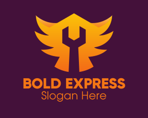 Golden Gradient Wings Wrench logo design