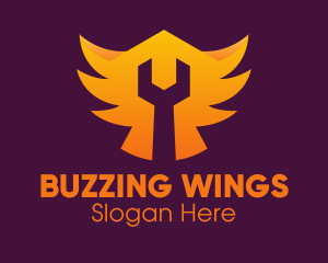 Golden Gradient Wings Wrench logo design