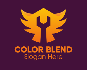 Golden Gradient Wings Wrench logo design