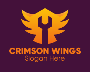 Golden Gradient Wings Wrench logo design