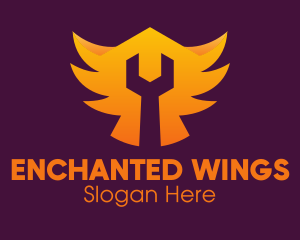 Golden Gradient Wings Wrench logo design