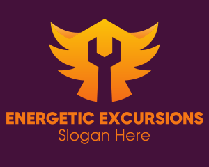 Golden Gradient Wings Wrench logo design