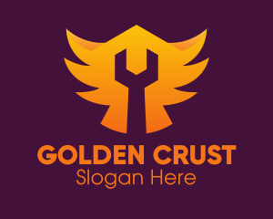 Golden Gradient Wings Wrench logo design