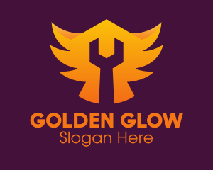 Golden Gradient Wings Wrench logo design