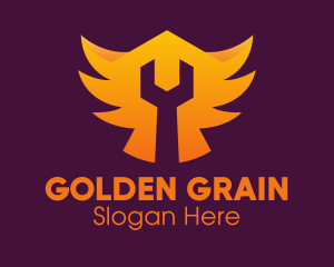 Golden Gradient Wings Wrench logo design