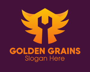 Golden Gradient Wings Wrench logo design