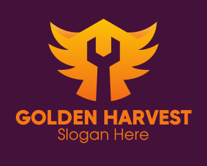 Golden Gradient Wings Wrench logo design