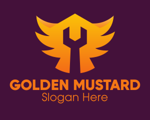 Golden Gradient Wings Wrench logo design