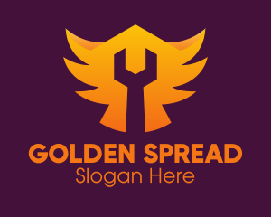 Golden Gradient Wings Wrench logo design