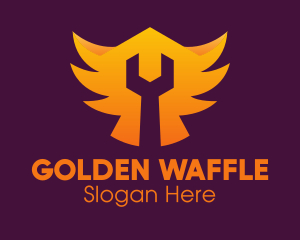 Golden Gradient Wings Wrench logo design