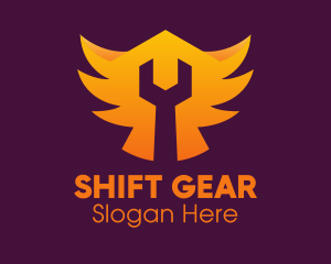 Golden Gradient Wings Wrench logo design