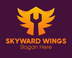 Golden Gradient Wings Wrench logo design