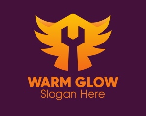 Golden Gradient Wings Wrench logo design