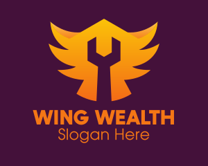 Golden Gradient Wings Wrench logo design