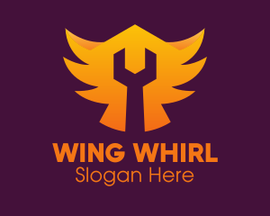 Golden Gradient Wings Wrench logo design