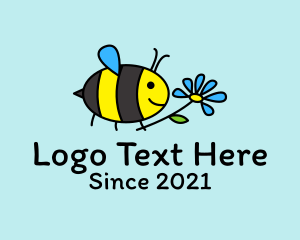 Cute Bee Flower Cartoon logo