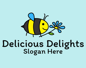 Cute Bee Flower Cartoon Logo