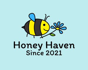 Cute Bee Flower Cartoon logo