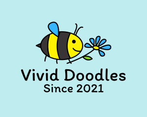 Cute Bee Flower Cartoon logo design