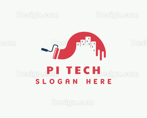 Paint Roller Cityscape Painting Logo