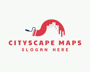 Paint Roller Cityscape Painting logo design