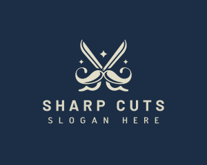 Mustache Scissors Barber logo design