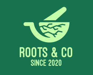 Green Roots Mortar & Pestle logo design