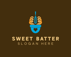 Whisk Batter Heart Bowl logo design