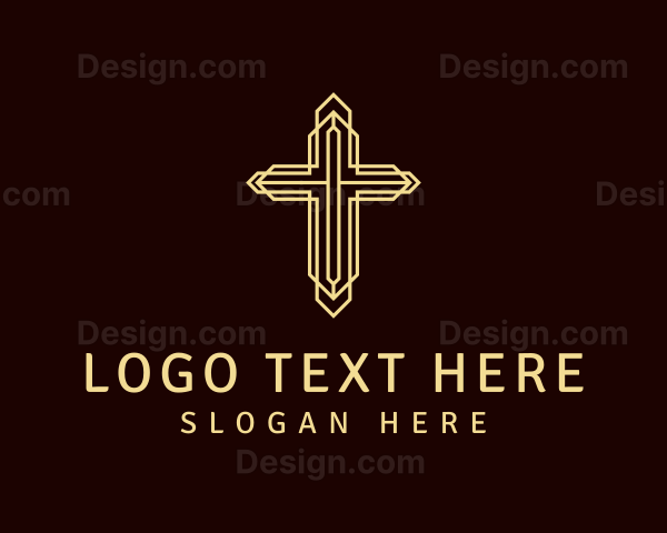 Golden Religious Crucifix Logo