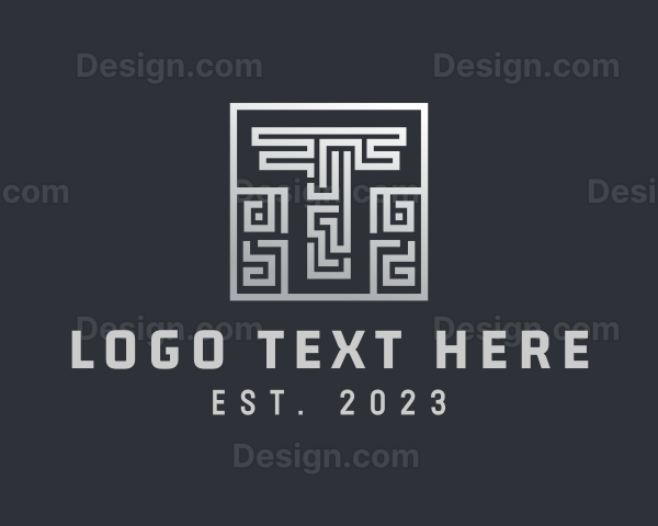 Metallic Maze Letter T Logo