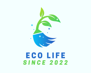 Shiny Eco Cleaning Broom logo design