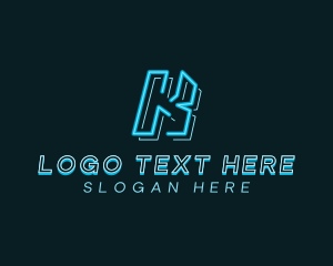 Neon Retro Gaming Letter K Logo