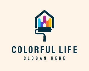 Colorful House Paint Roller logo design