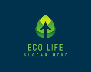 Eco Leaf Airplane Travel logo design