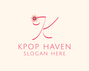 Pink Flower Letter K logo design