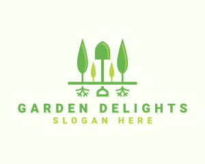 Landscaping Shovel Trees logo design