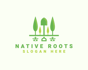 Landscaping Shovel Trees logo design