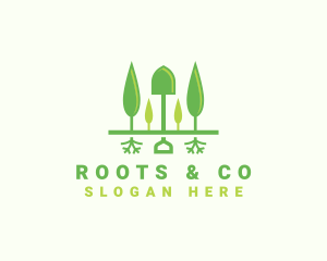 Landscaping Shovel Trees logo design