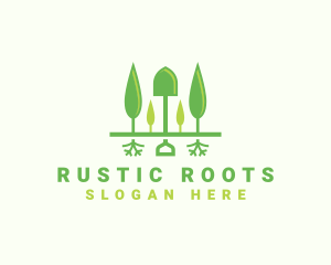 Landscaping Shovel Trees logo design