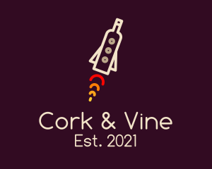 Wine Bottle Rocketship logo design