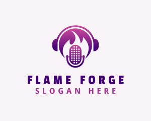 Flaming Podcast Mic logo design