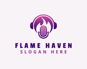 Flaming Podcast Mic logo design