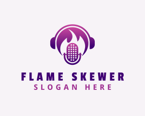 Flaming Podcast Mic logo design