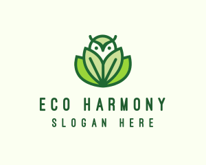 Green Eco Owl Bird logo design