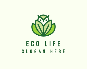 Green Eco Owl Bird logo design