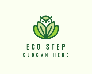 Green Eco Owl Bird logo design