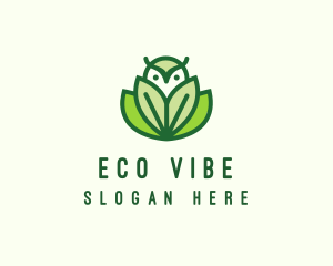 Green Eco Owl Bird logo design