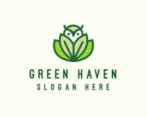 Green Eco Owl Bird logo design